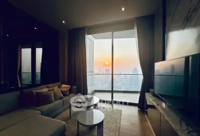 Luxurious living room with stunning city view and modern decor