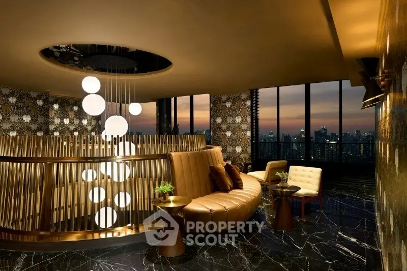 Luxurious living room with panoramic city view and elegant modern decor