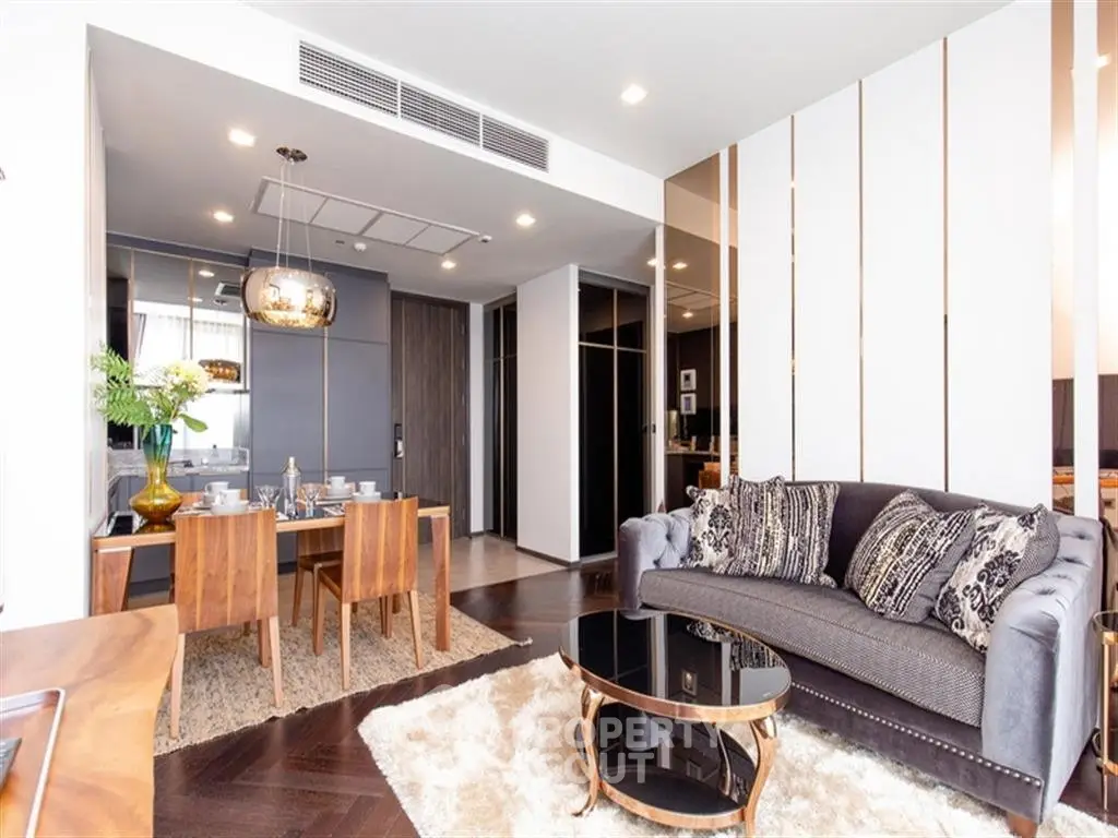 Luxurious modern living room with elegant dining area and stylish decor