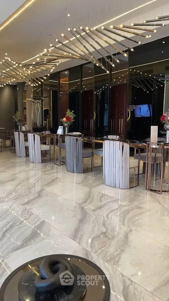 Luxurious hotel lobby with modern design and elegant seating area