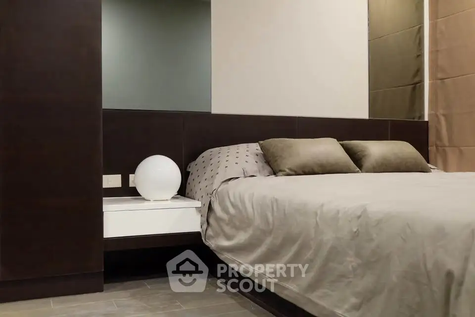 Modern bedroom with sleek design and cozy ambiance