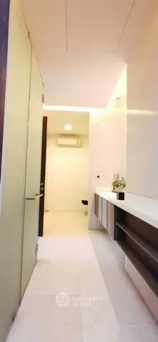 Modern bathroom with sleek design and ambient lighting