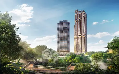 Luxurious high-rise residential towers surrounded by lush greenery and scenic views.
