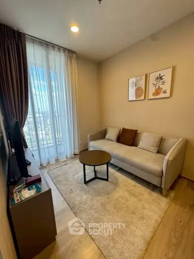 Cozy living room with modern decor and natural light