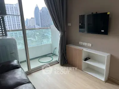 Modern living room with balcony view in urban apartment