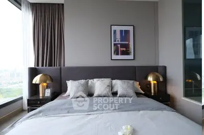 Luxurious modern bedroom with city view and elegant decor
