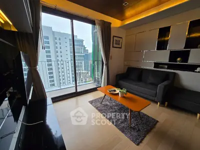 Modern living room with balcony view in urban apartment