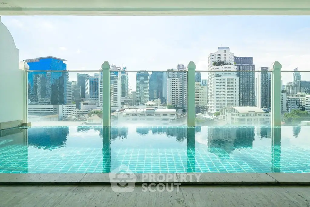 Luxurious rooftop pool with stunning city skyline view