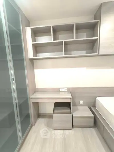 Modern bedroom with built-in storage and sleek design