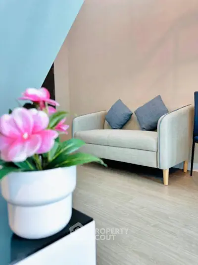 Stylish living room with modern sofa and vibrant decor