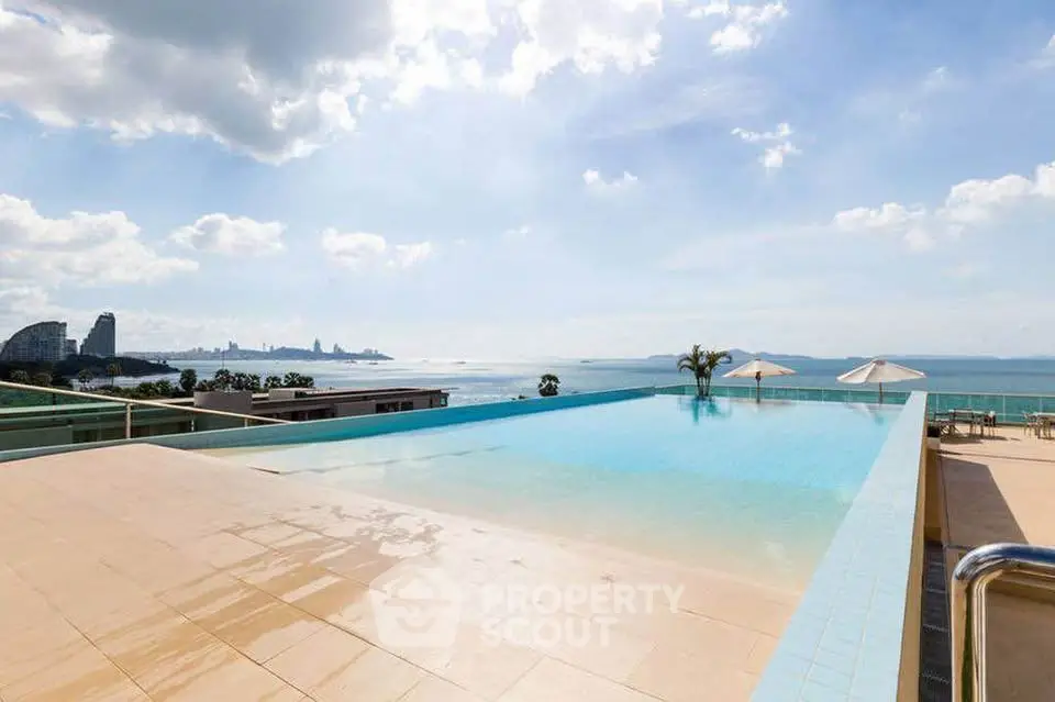 Stunning rooftop infinity pool with breathtaking ocean views and city skyline.