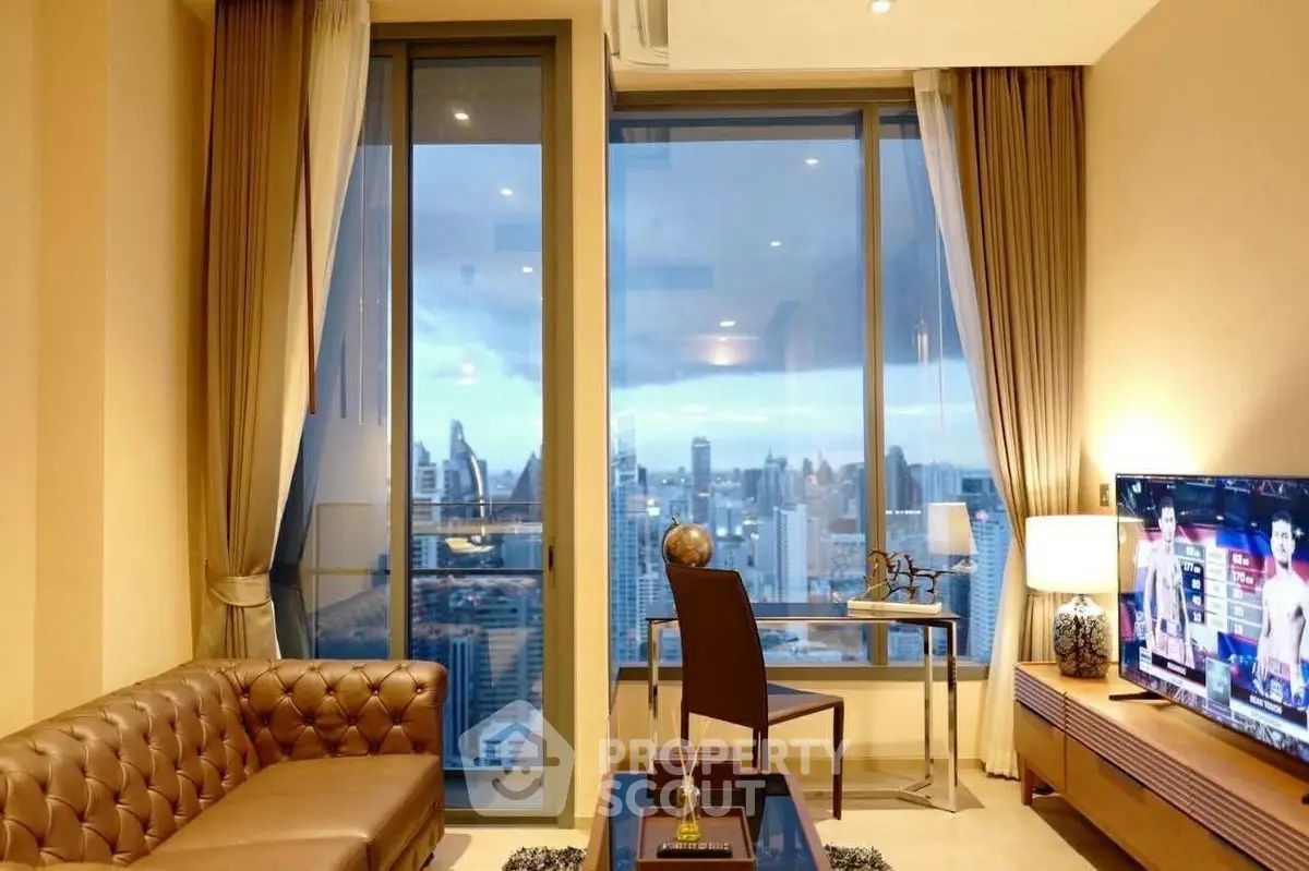 Luxurious living room with stunning city view and elegant decor