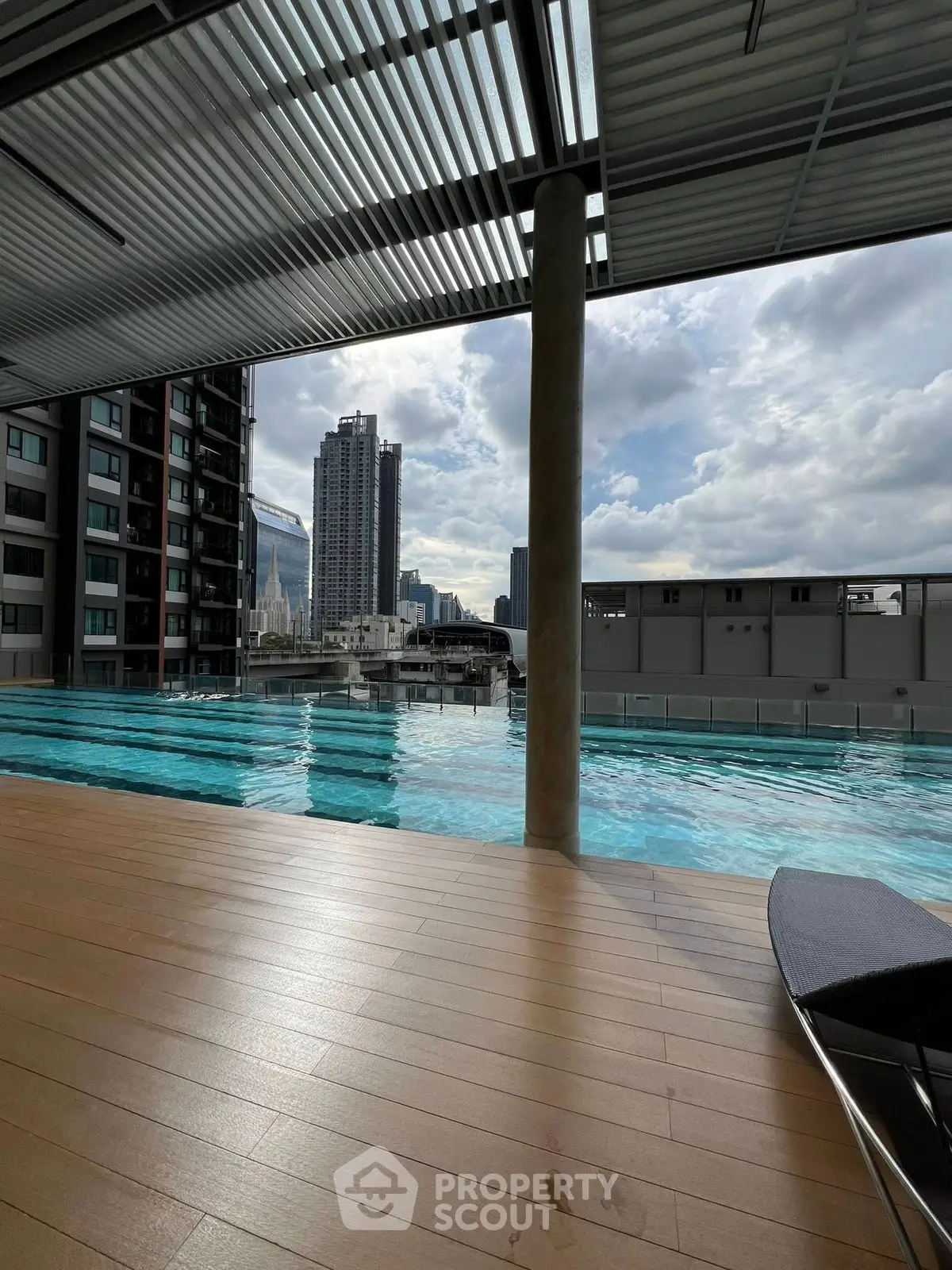 Luxurious rooftop pool with stunning city skyline view