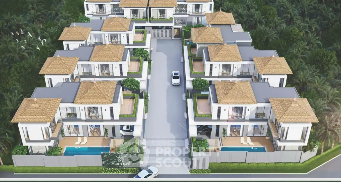 Luxurious villa complex with private pools and lush greenery