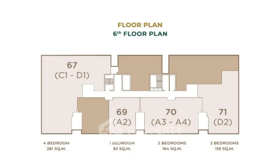 Detailed 6th floor plan showcasing multiple apartment layouts with bedroom specifications.