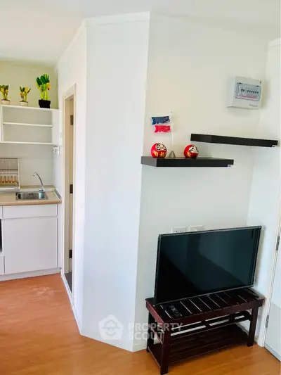 Modern apartment interior with sleek kitchen and stylish decor