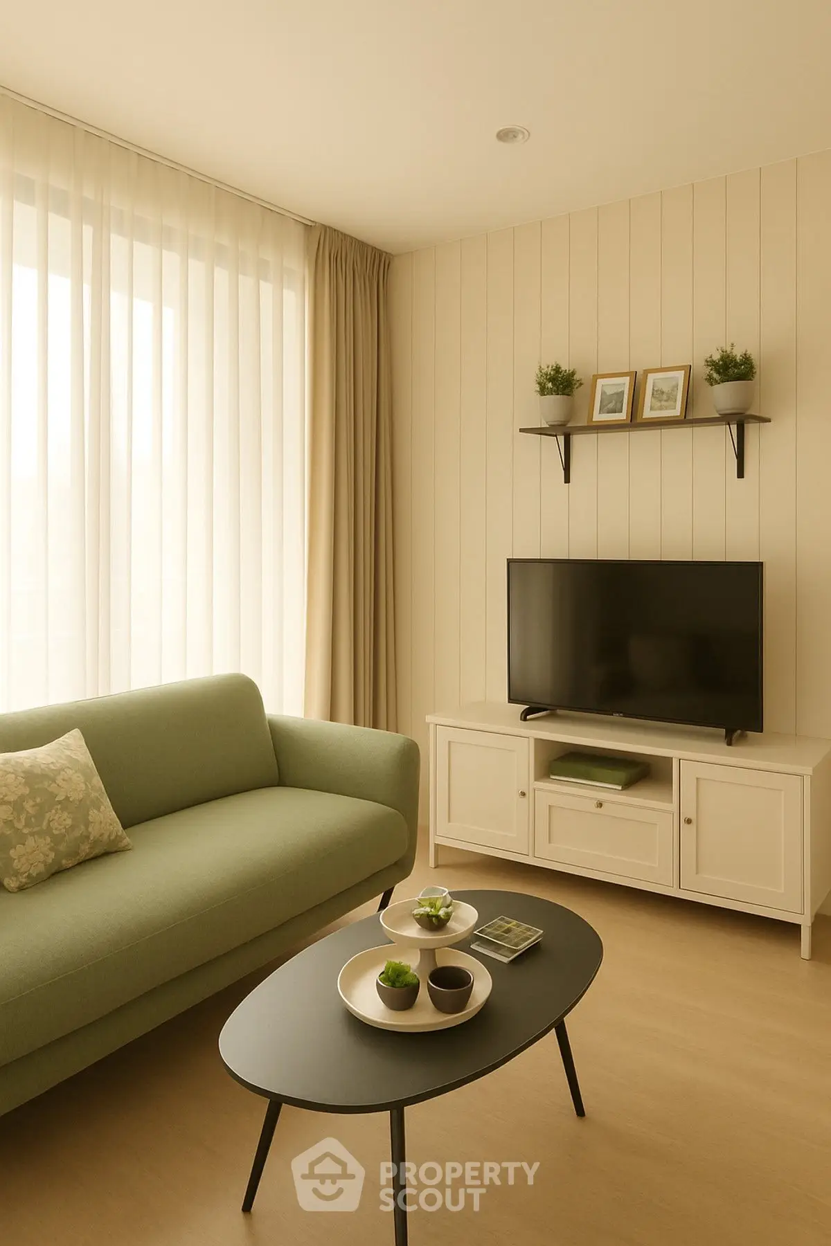 Cozy living room with modern decor and natural light