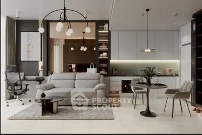 Modern open-plan living room with stylish furniture and elegant lighting