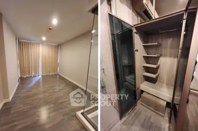 Spacious room with elegant flooring and modern closet design