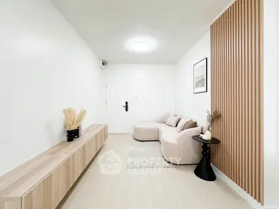 Modern minimalist living room with sleek furniture and stylish decor