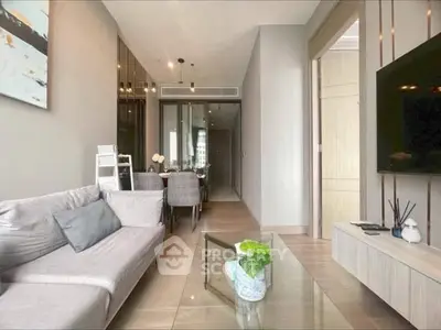 Modern living room with sleek furniture and stylish decor