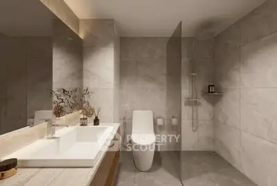 Luxurious modern bathroom with elegant fixtures and spacious design