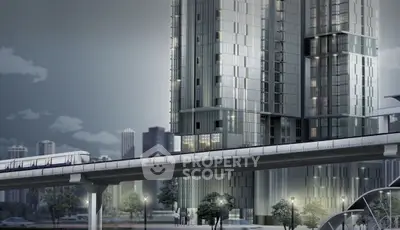 Modern high-rise building with sleek design and urban skyline view