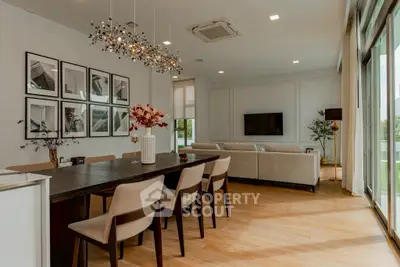 Luxurious open-plan living and dining area with modern decor and large windows.