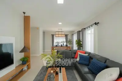 Modern living room with stylish decor and cozy seating area