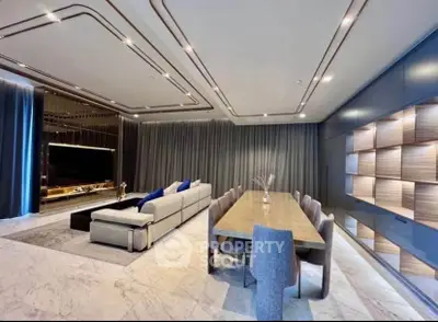 Luxurious modern living room with elegant dining area and stylish decor