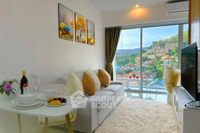 Modern living room with stunning view and cozy decor