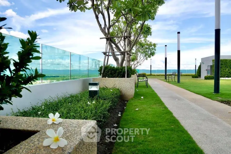 Stunning rooftop garden with lush greenery and panoramic views