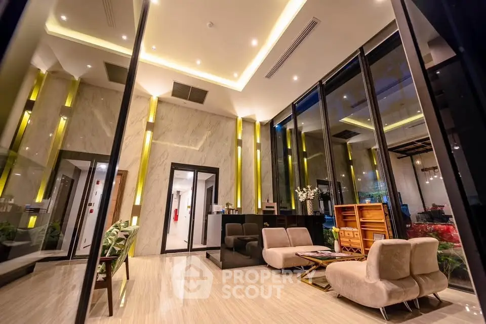 Luxurious modern living room with high ceilings and elegant decor