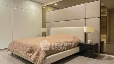 Luxurious modern bedroom with elegant design and plush bedding