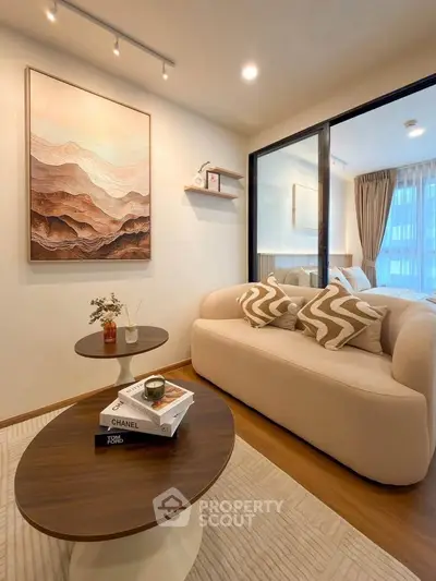 Stylish living room with modern decor and cozy seating area
