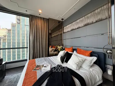 Luxurious modern bedroom with city view and elegant decor