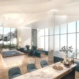 Luxurious living room with panoramic city views and elegant decor