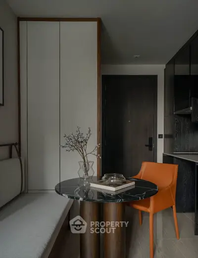 Modern compact living space with stylish furniture and sleek design