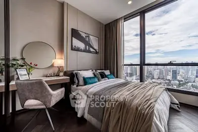 Luxurious bedroom with stunning city view and elegant decor