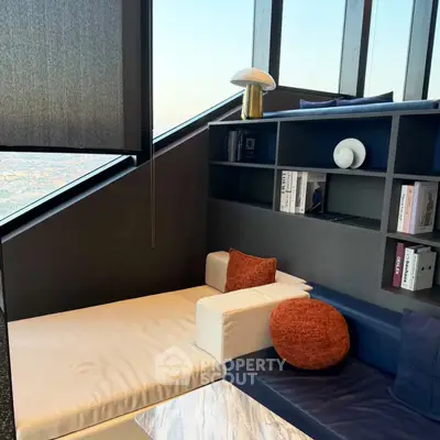 Luxurious modern living room with stylish decor and panoramic city view