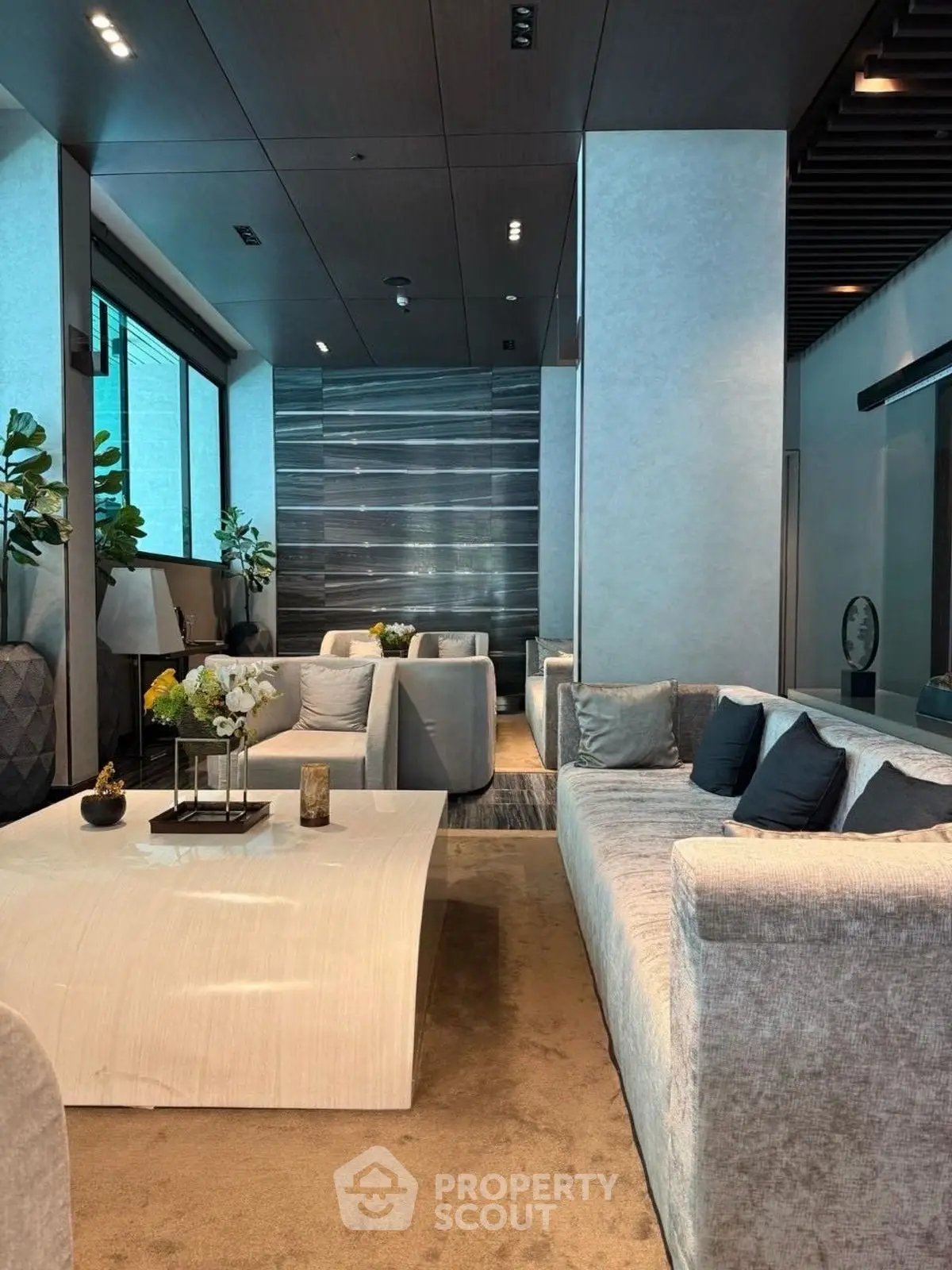 Luxurious modern living room with plush seating and elegant decor