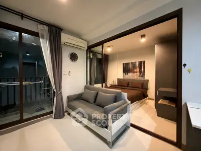 Modern apartment interior with cozy bedroom and stylish living area