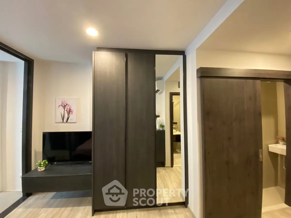 Modern interior with sleek wardrobe and stylish decor in a cozy living space