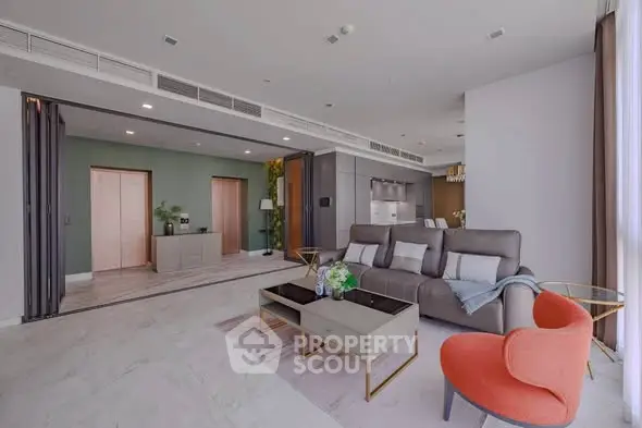 Spacious modern living room with stylish furniture and open layout