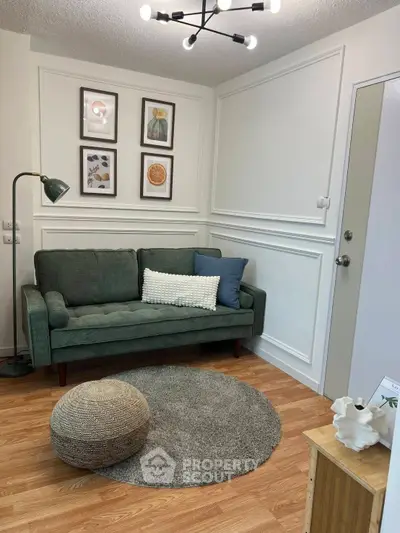 Cozy living room with stylish decor and modern lighting