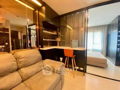 Modern apartment interior with cozy living area and stylish bedroom