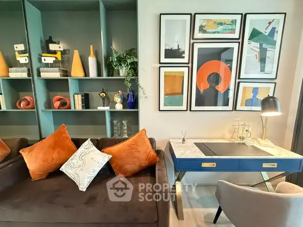 Stylish living room with modern art and cozy seating