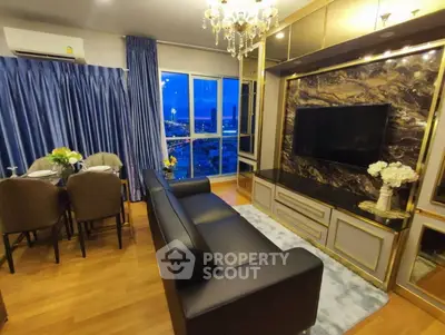 Luxurious living room with elegant decor and city view