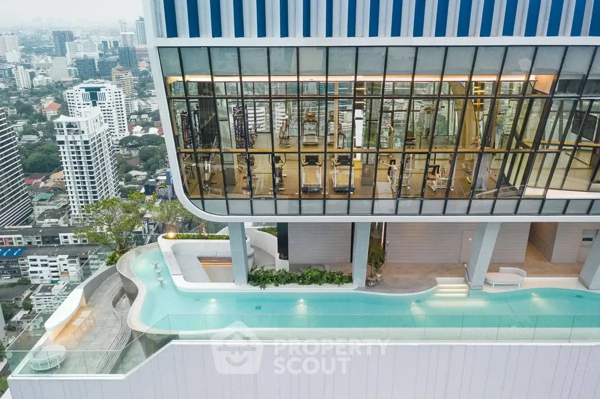 Luxurious rooftop pool with stunning city view and modern architecture