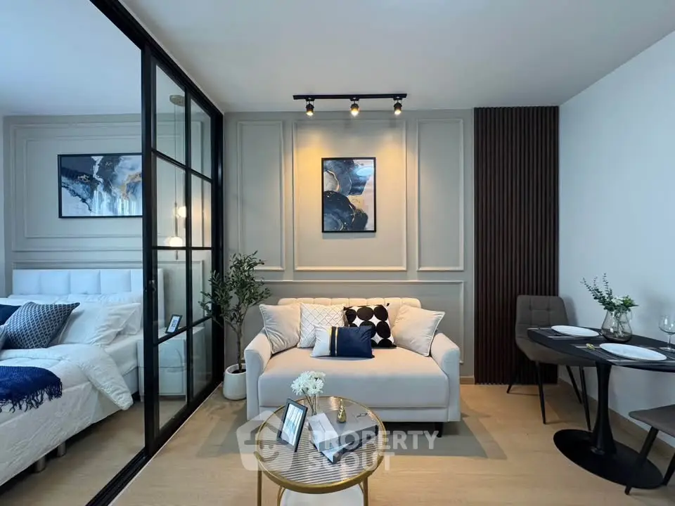 Stylish modern living room with elegant decor and cozy seating area